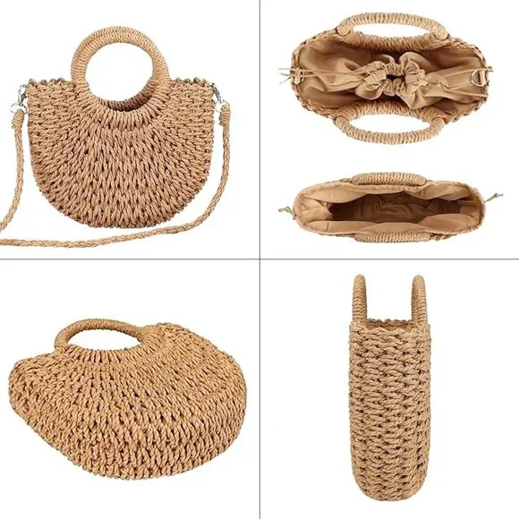 Womens Straw Beach Bag Woven Crossbody Tote Handbag Summer Purse - Picture 7 of 9